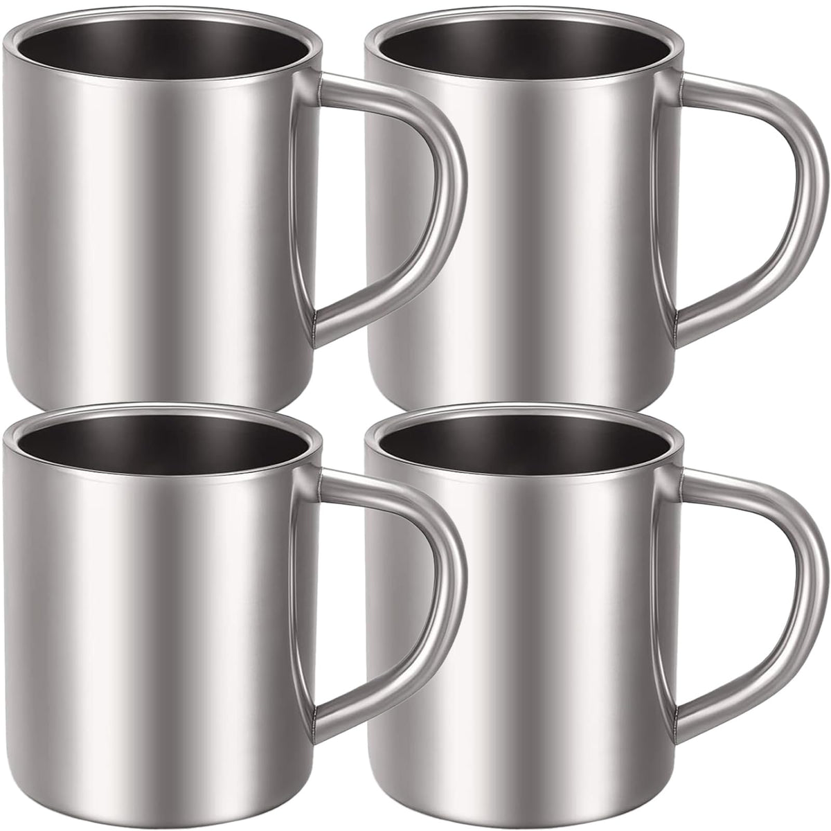Cunhill front view of the 4-pack stainless steel mugs showing sleek finish and durability