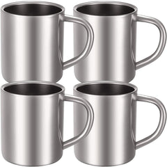 Cunhill front view of the 4-pack stainless steel mugs showing sleek finish and durability