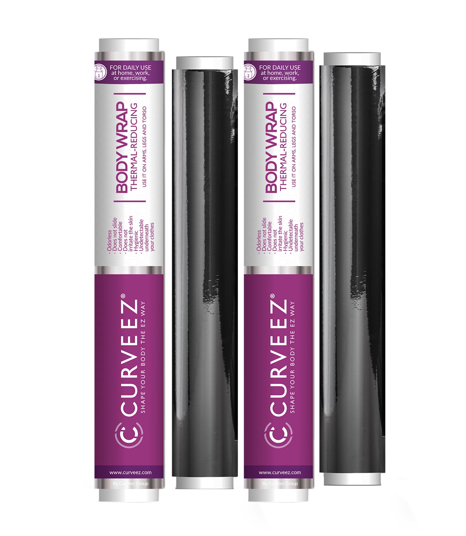 CURVEEZ front view of four wrap rolls showing compact packaging and convenience