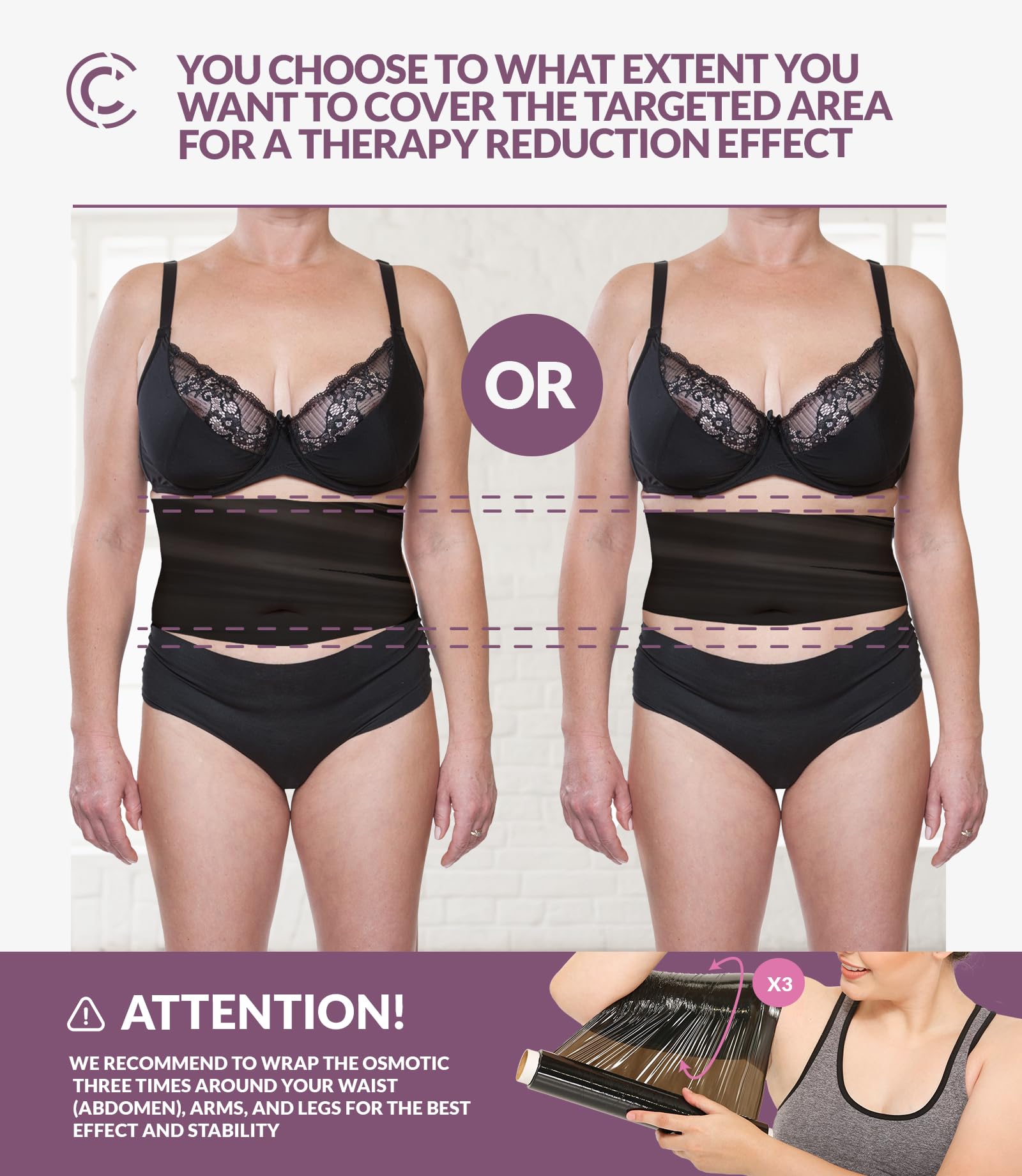 CURVEEZ in gym setting with model using wrap for targeted sweating benefit