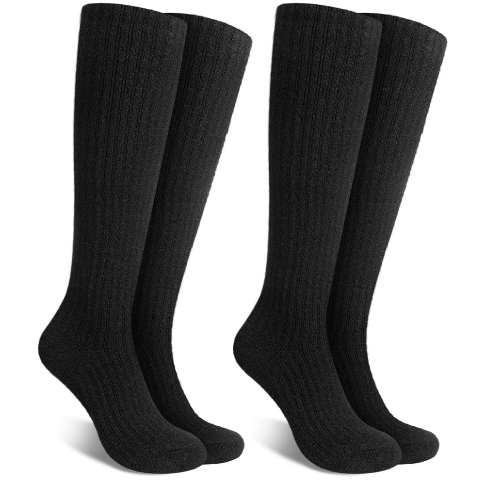 Cutecrop front view of black alpaca wool socks showing warm striped design