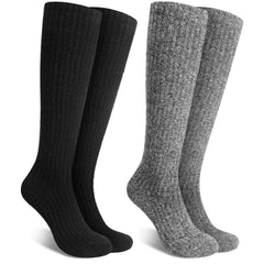 Cutecrop front view of two striped alpaca wool socks showing warm design and fit