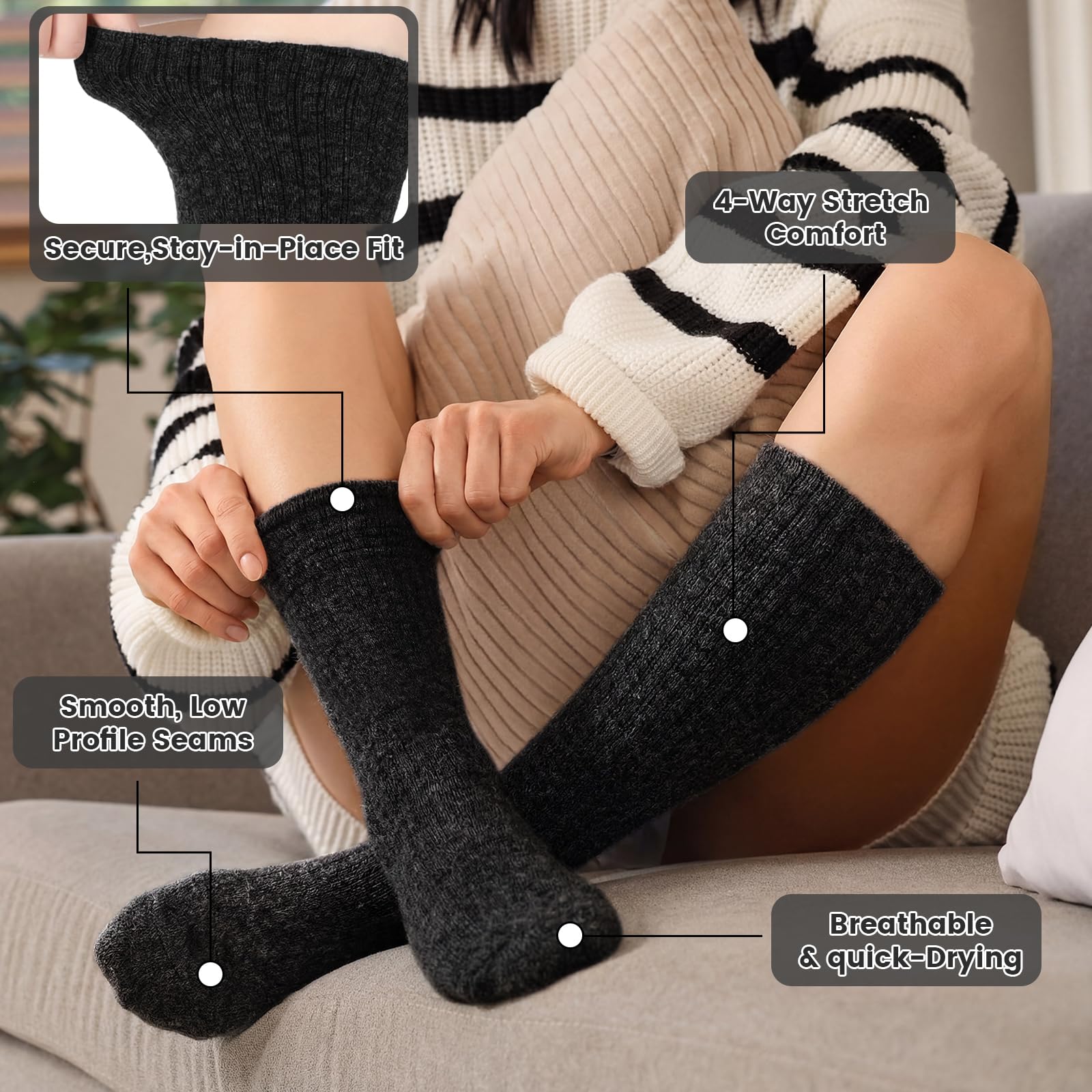Cutecrop socks in cozy indoor scene suggesting comfortable cold-weather wear