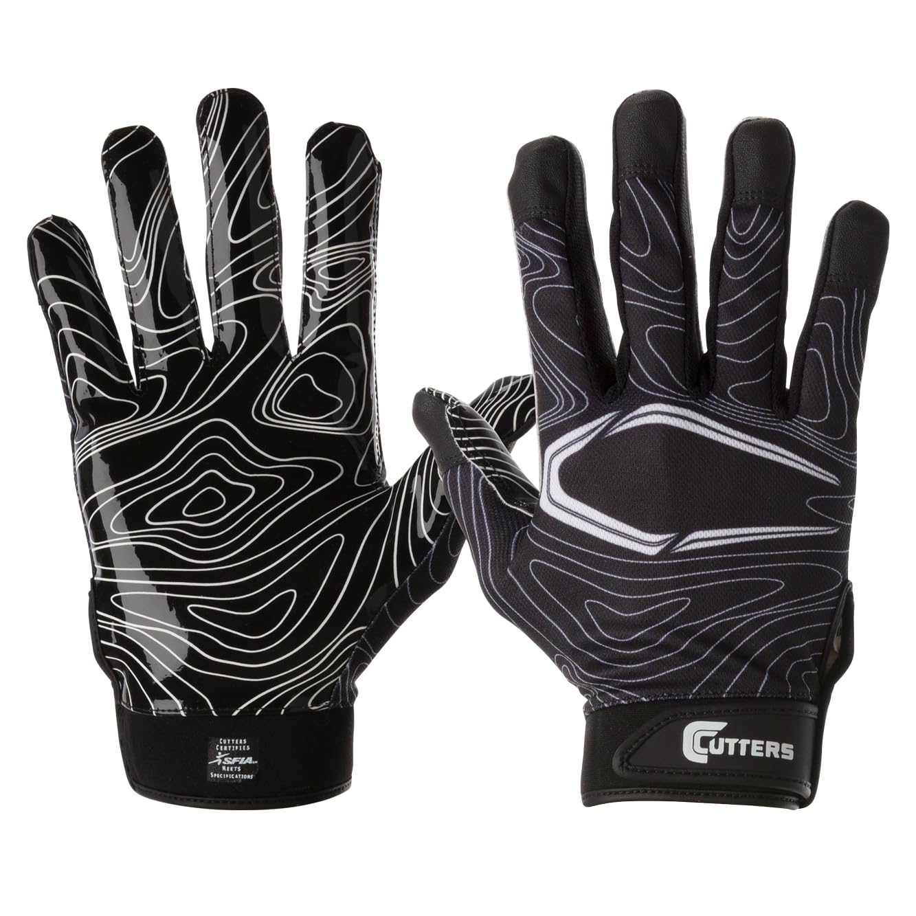Cutters front view of receiver glove showing fit and palm for improved catches