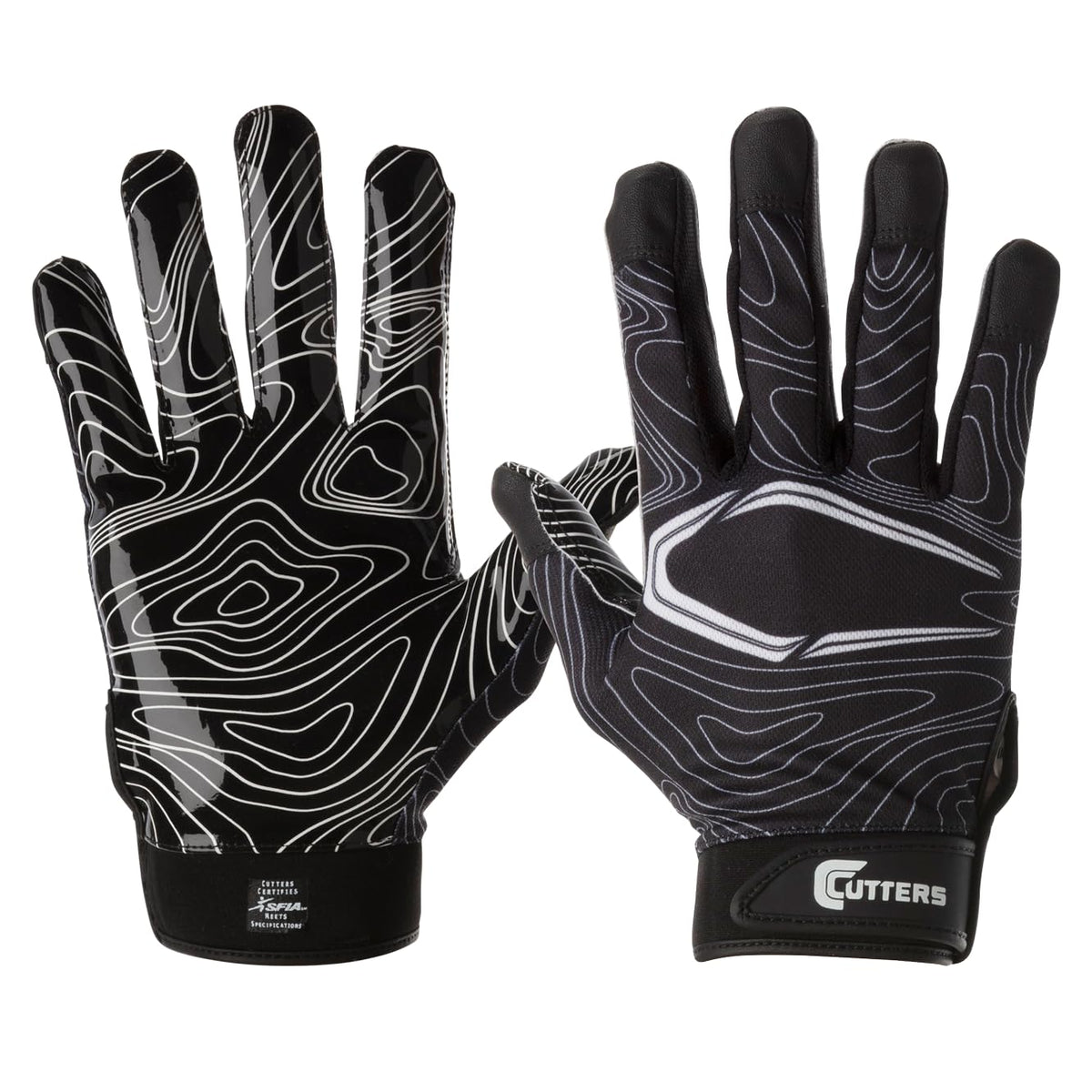 Cutters front view of receiver glove showing fit and palm for improved catches