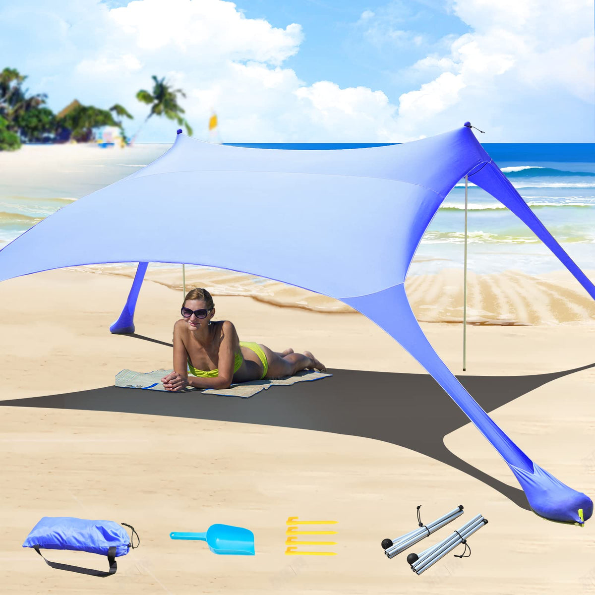 CUUPO front view of royal blue tent showing protected shade and easy shelter