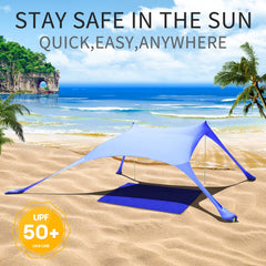 CUUPO interior showing shaded area and included beach blanket for comfort