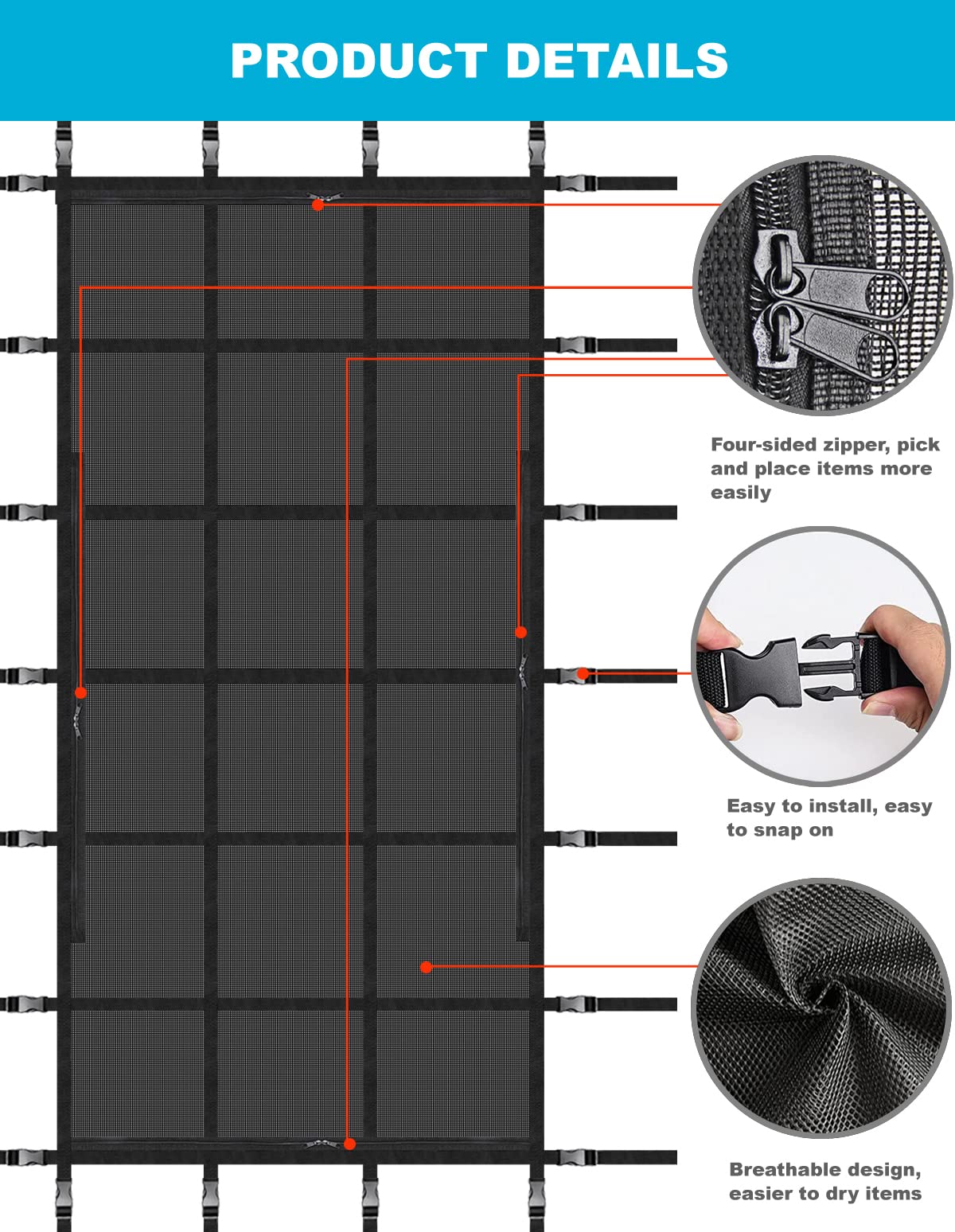 Cuzieey double-layer perforated mesh detail that promotes fast drying