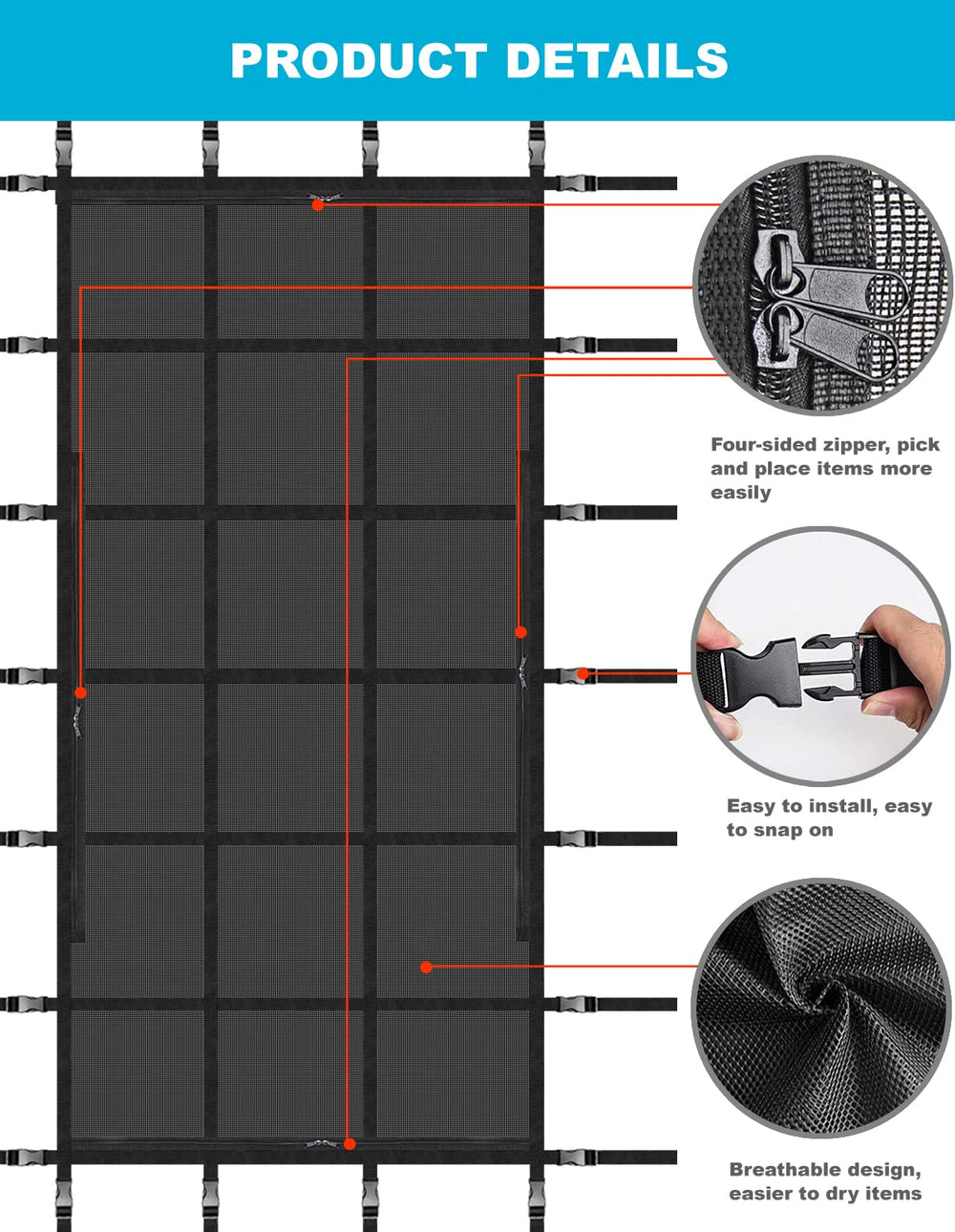 Cuzieey double-layer perforated mesh detail that promotes fast drying