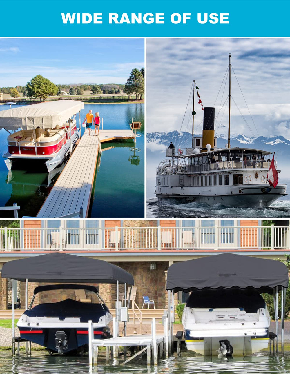 Cuzieey net holding wakeboards and life jackets to free up deck space