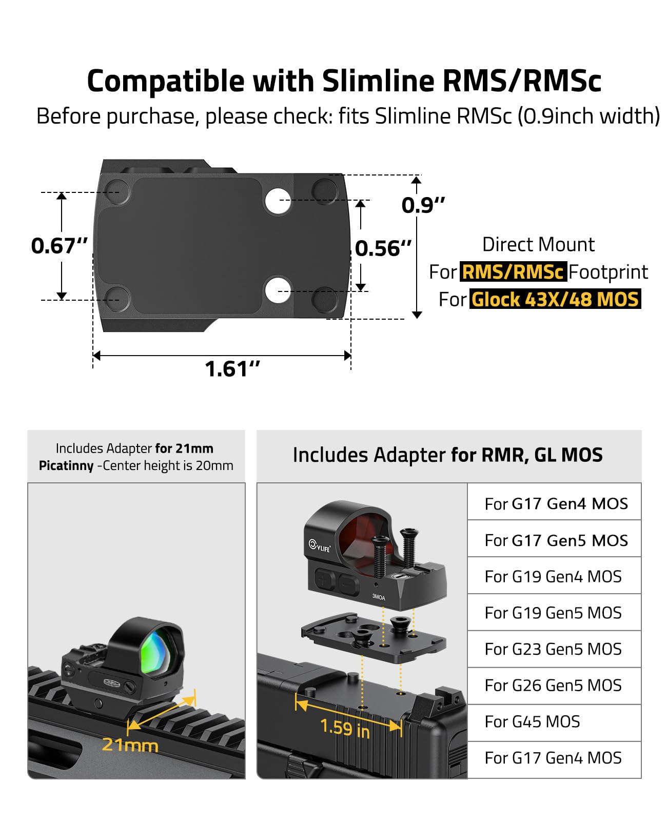 CVLIFE low deck height sight co-witnessing with iron sights, seamless transition benefit