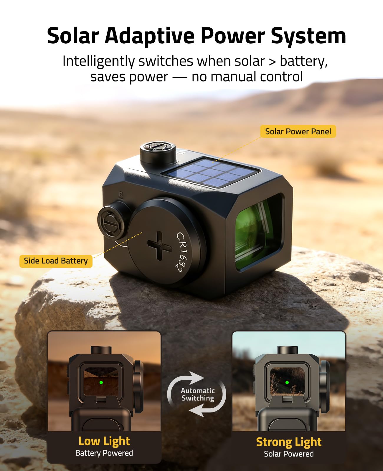 CVLIFE BearMight side profile highlighting solar panel and motion-sensor advantage
