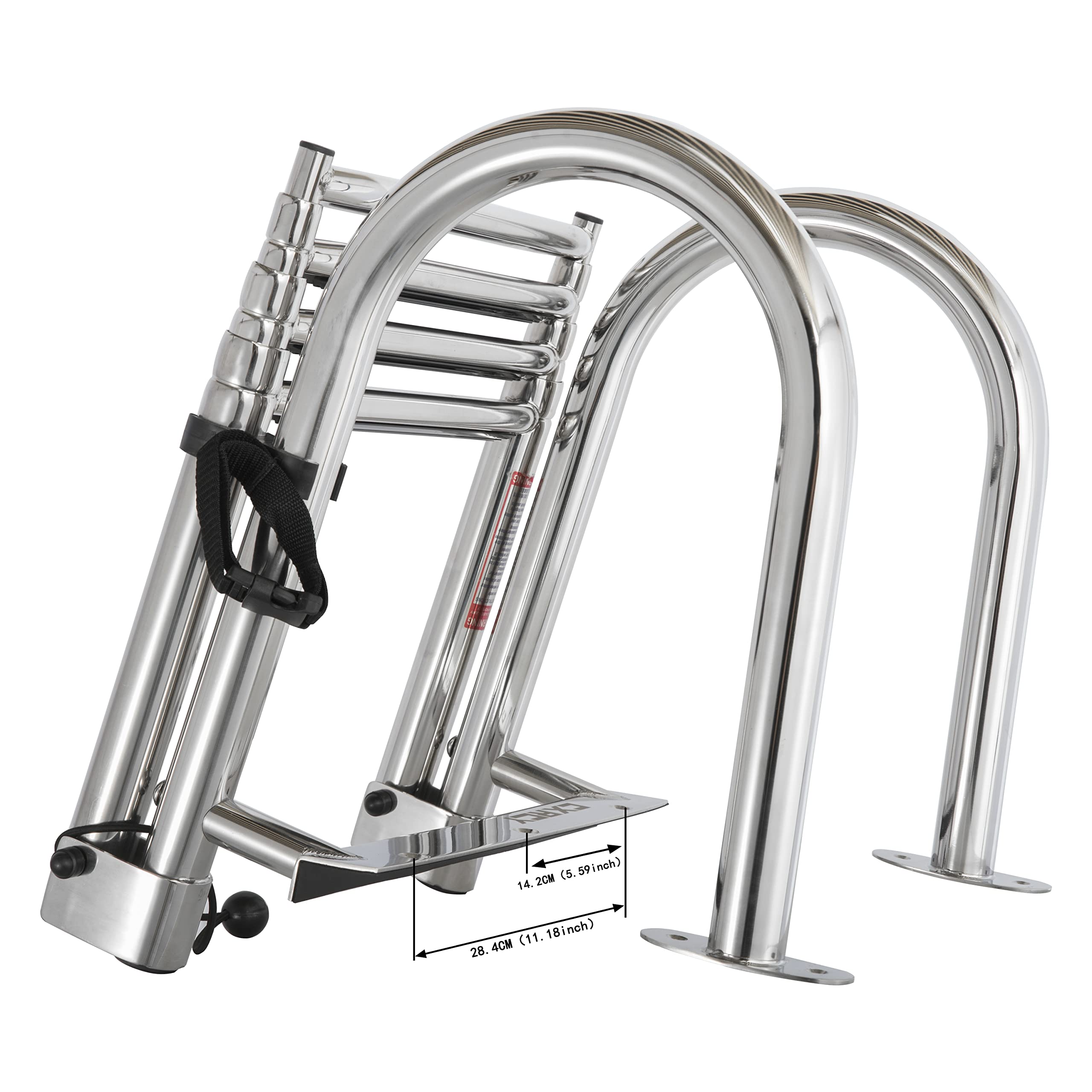 CXRCY ladder beside person for size comparison showing step length and 400 lb capacity