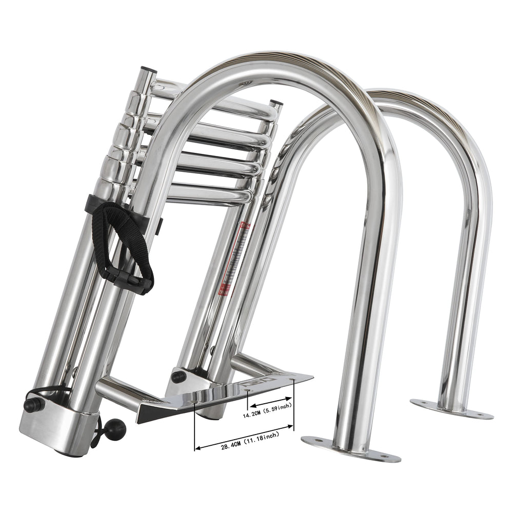 CXRCY ladder beside person for size comparison showing step length and 400 lb capacity