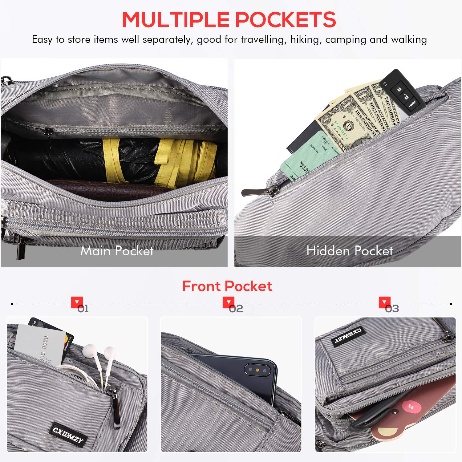 CXWMZY close-up of heavy-duty zipper and reinforced stitching for durability