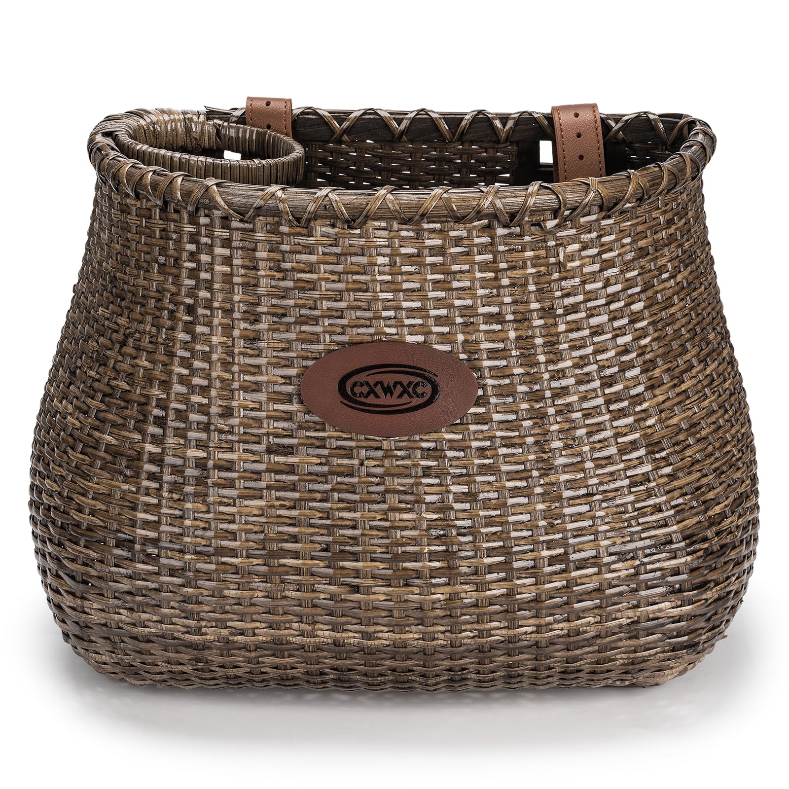 CXWXC front view of rattan bike basket showing classic charm and organized storage
