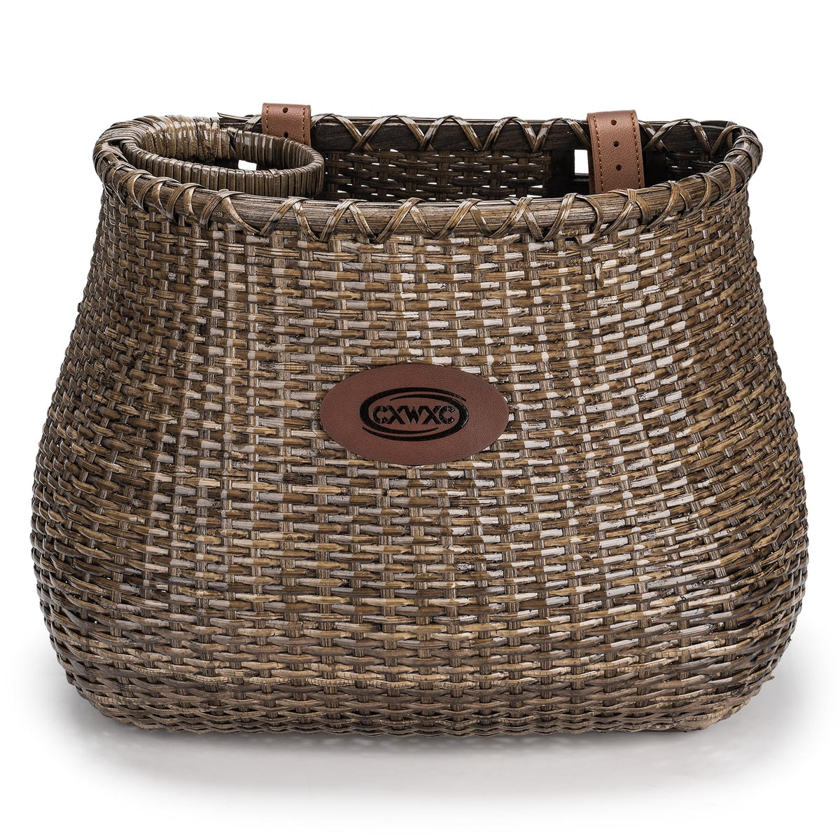 CXWXC front view of rattan bike basket showing classic charm and organized storage