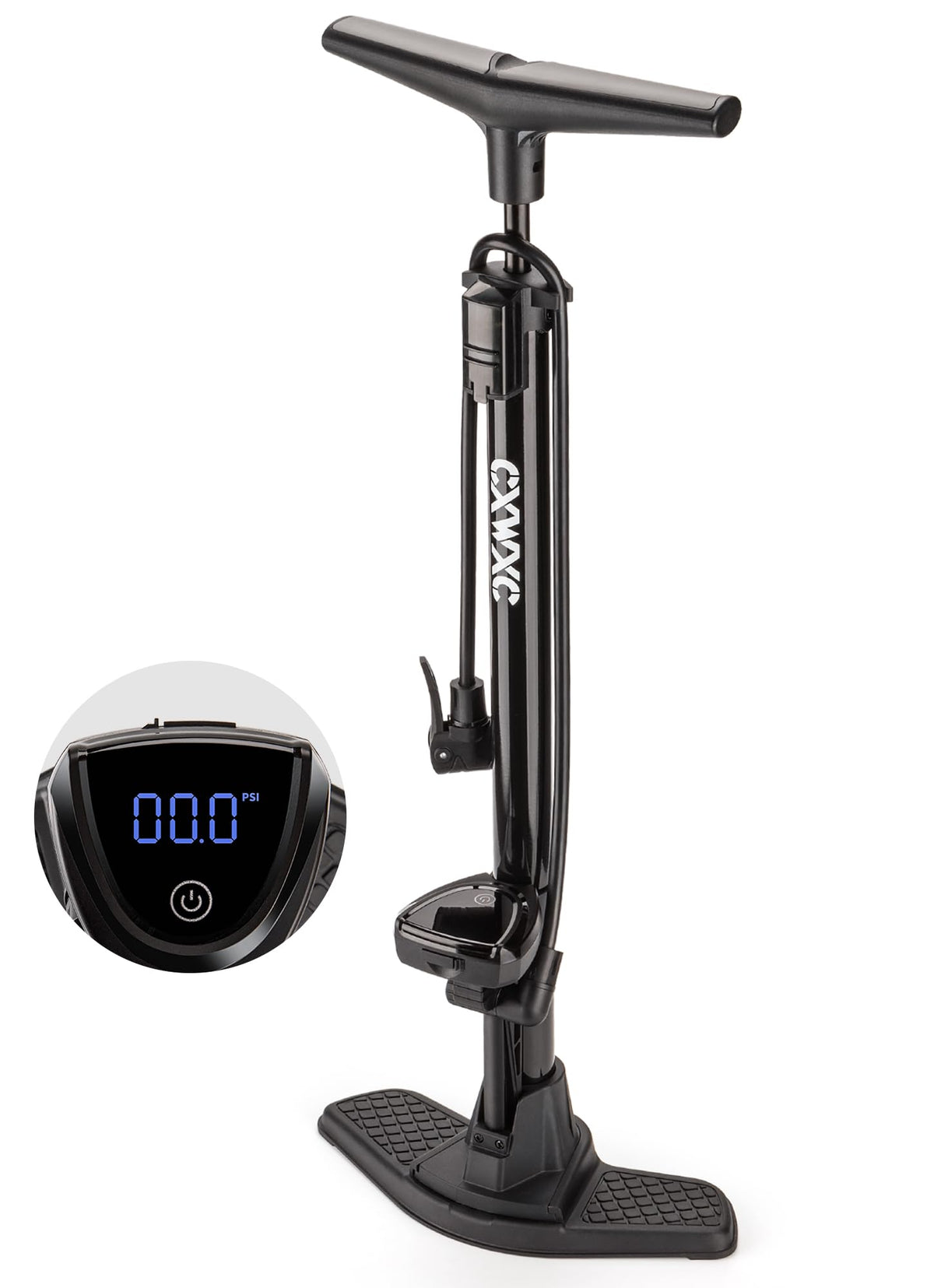 CXWXC front view of floor pump showing full height and barrel for fast inflation