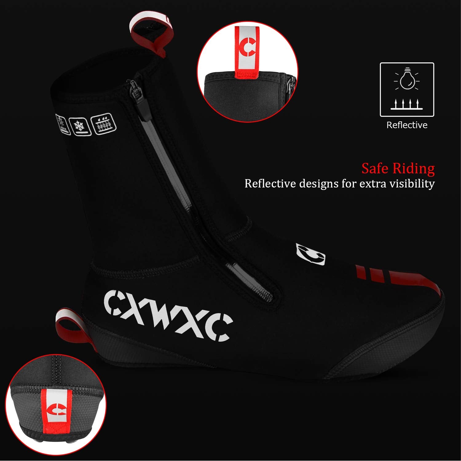 CXWXC reflective side logo improving rider visibility in low light