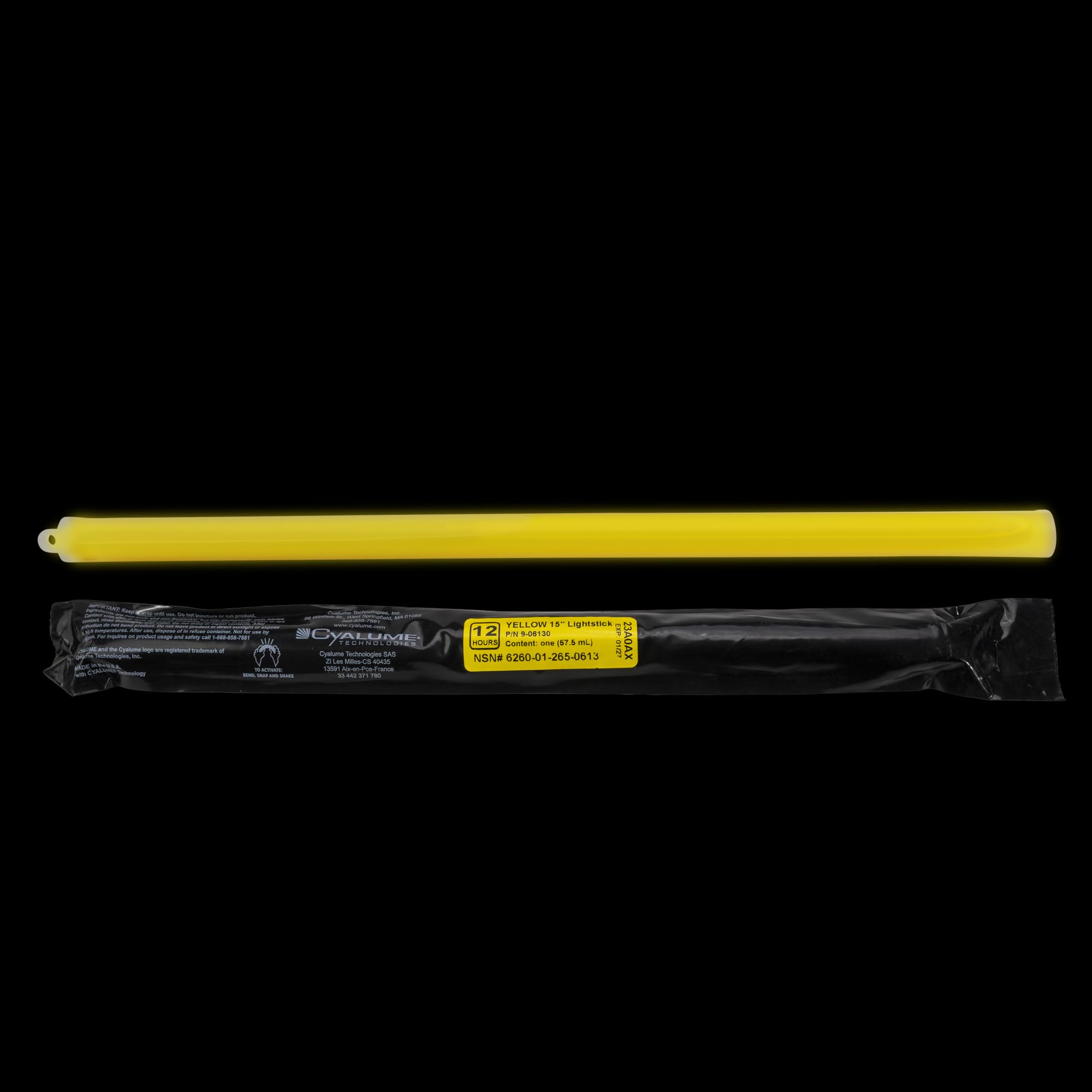 Cyalume hooked glow stick hanging in tent for hands-free illumination