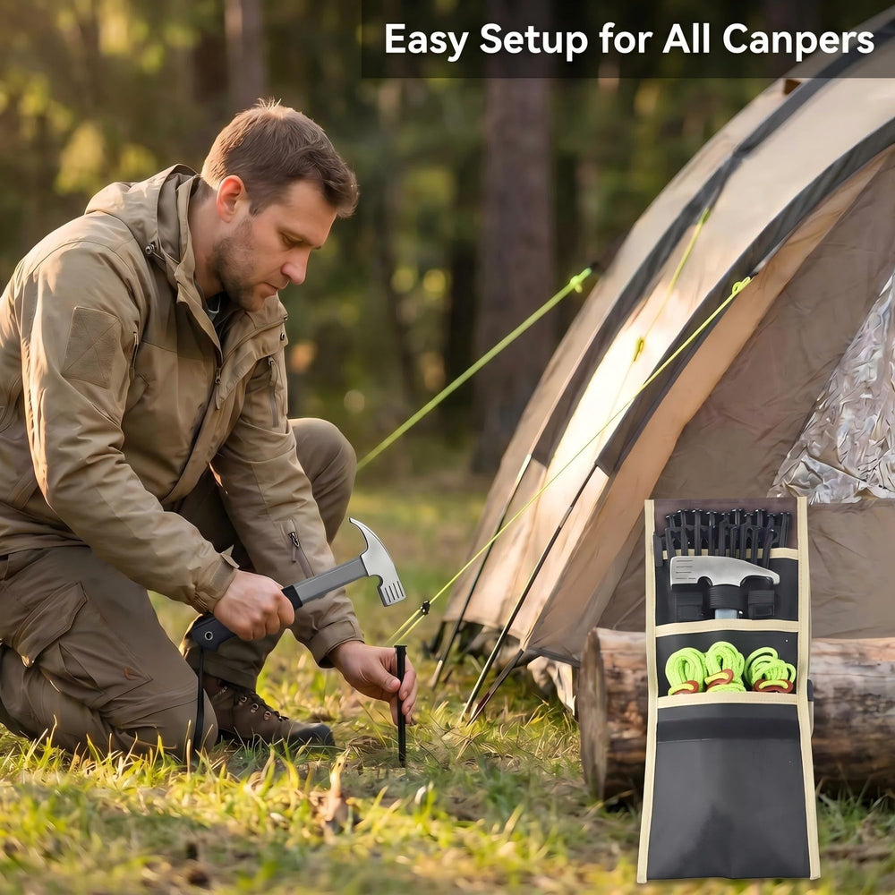 Cyauatt tent staked into ground showing reliable anchoring on lawn and beach surfaces