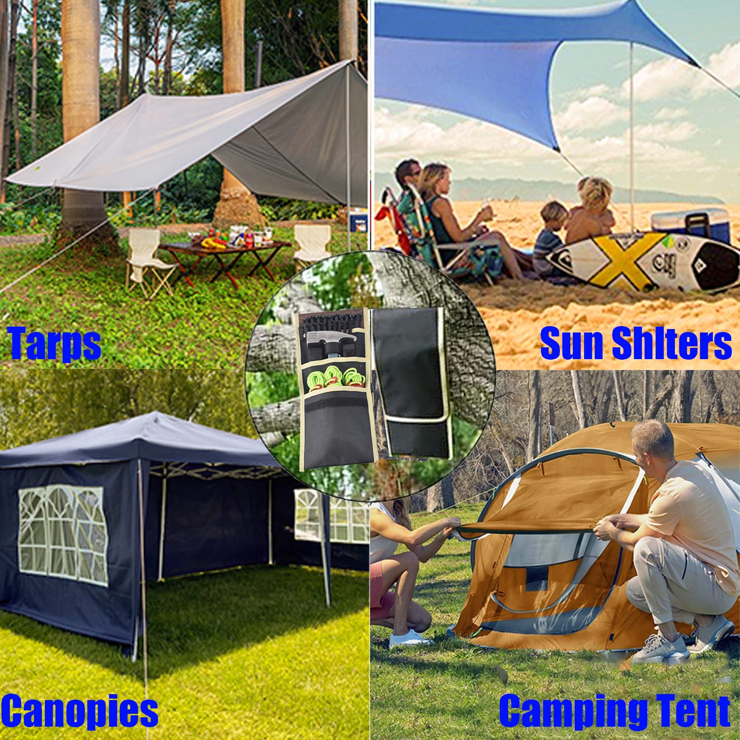 Cyauatt reflective guy lines lit at dusk showing nighttime visibility and campsite safety