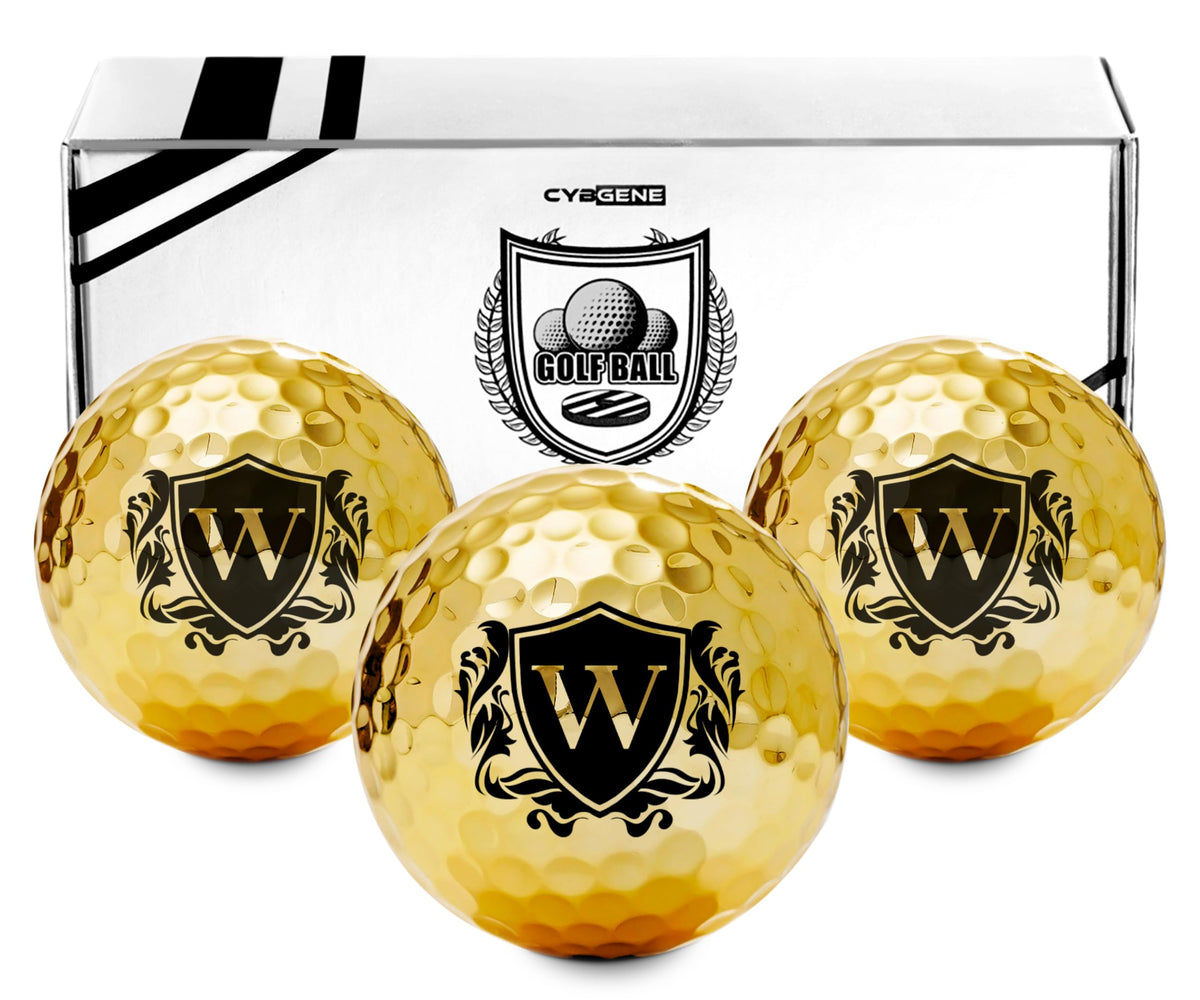 CybGene front packaging showing three gold golf balls and premium gift presentation