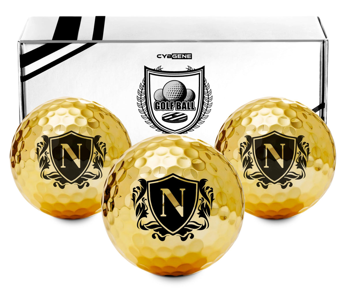 CybGene front packaging showing three gold golf balls and premium presentation benefit
