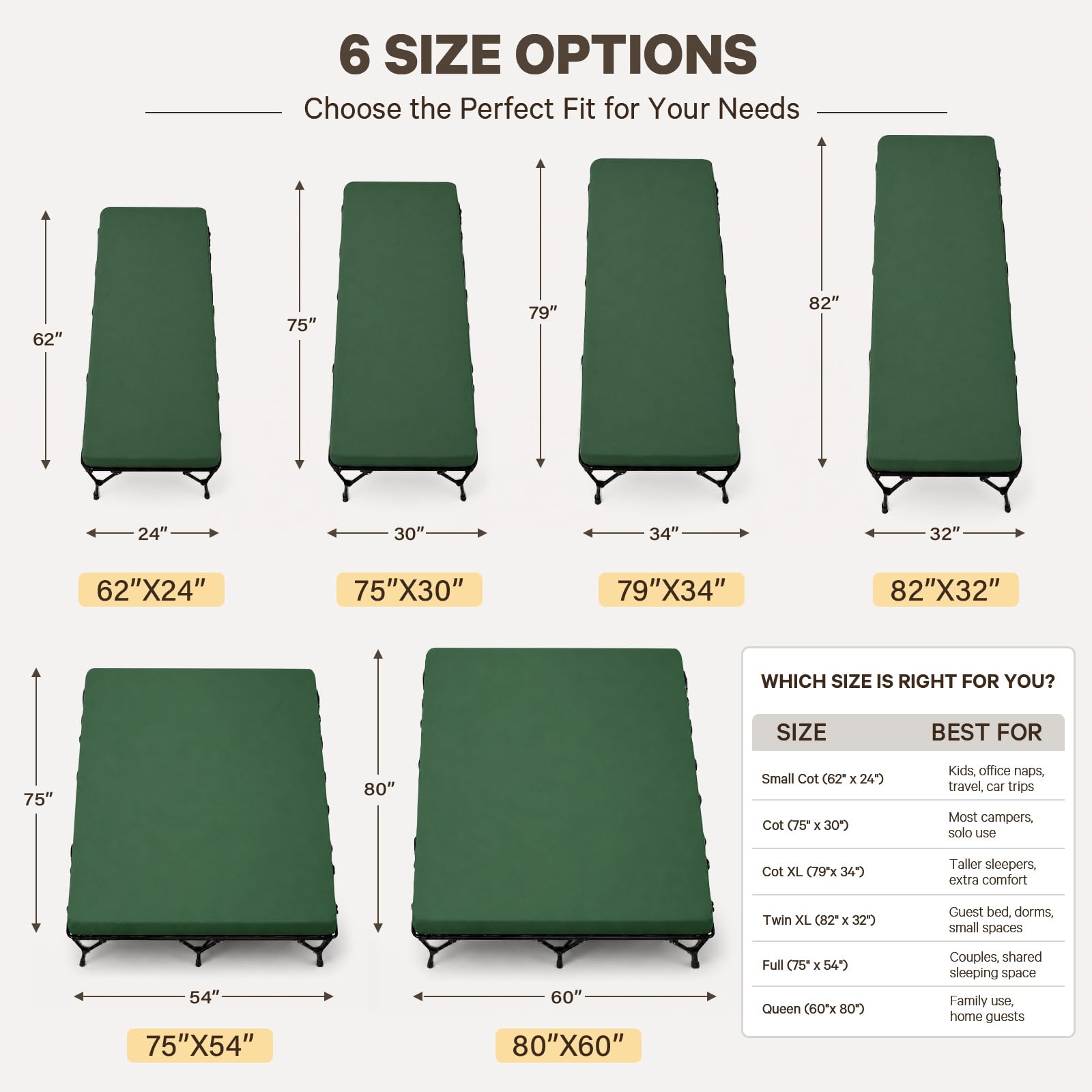 CYMULA pad on queen folding cot showing added cushioning for camping comfort