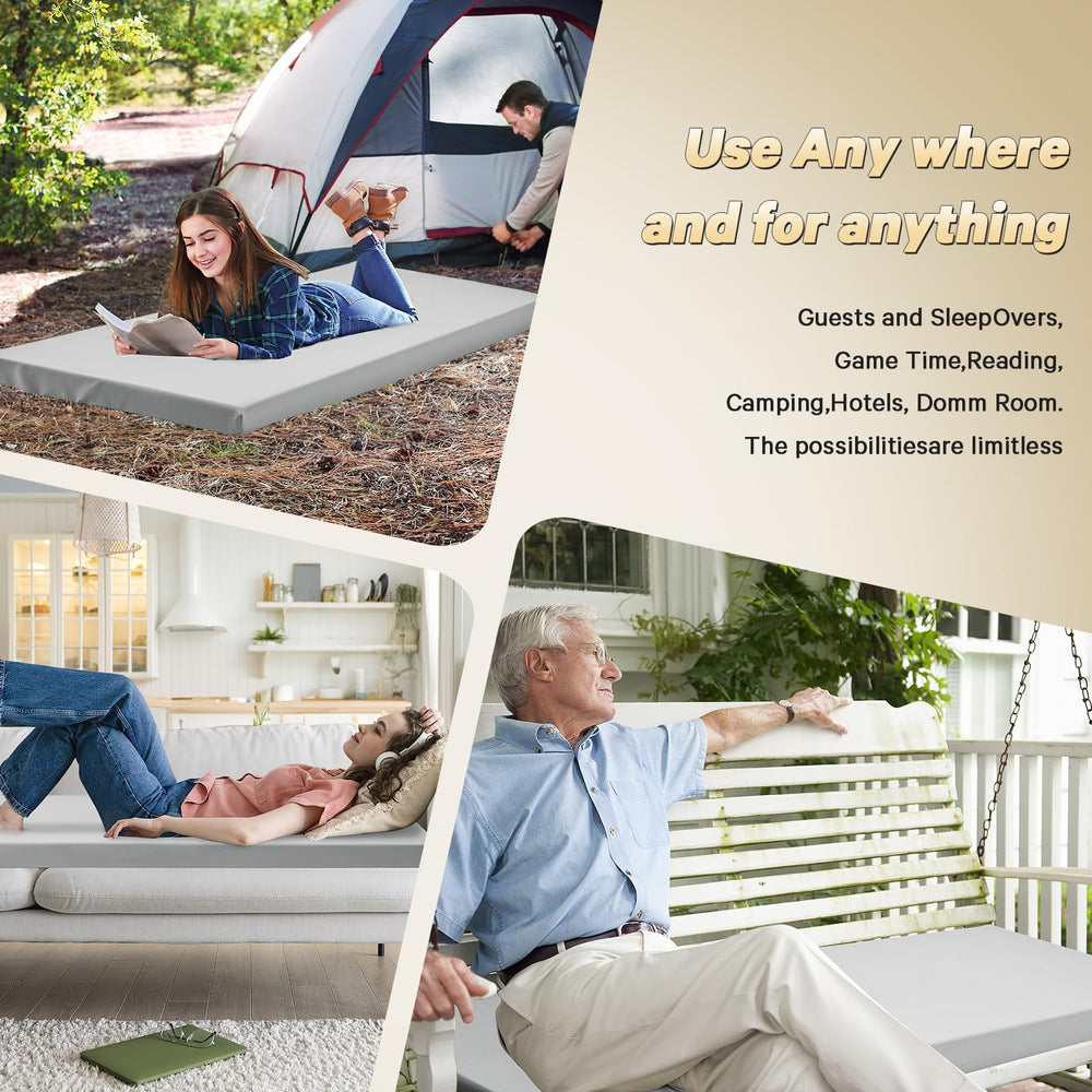 CYMULA person relaxing on cot showing supportive cushioning benefit