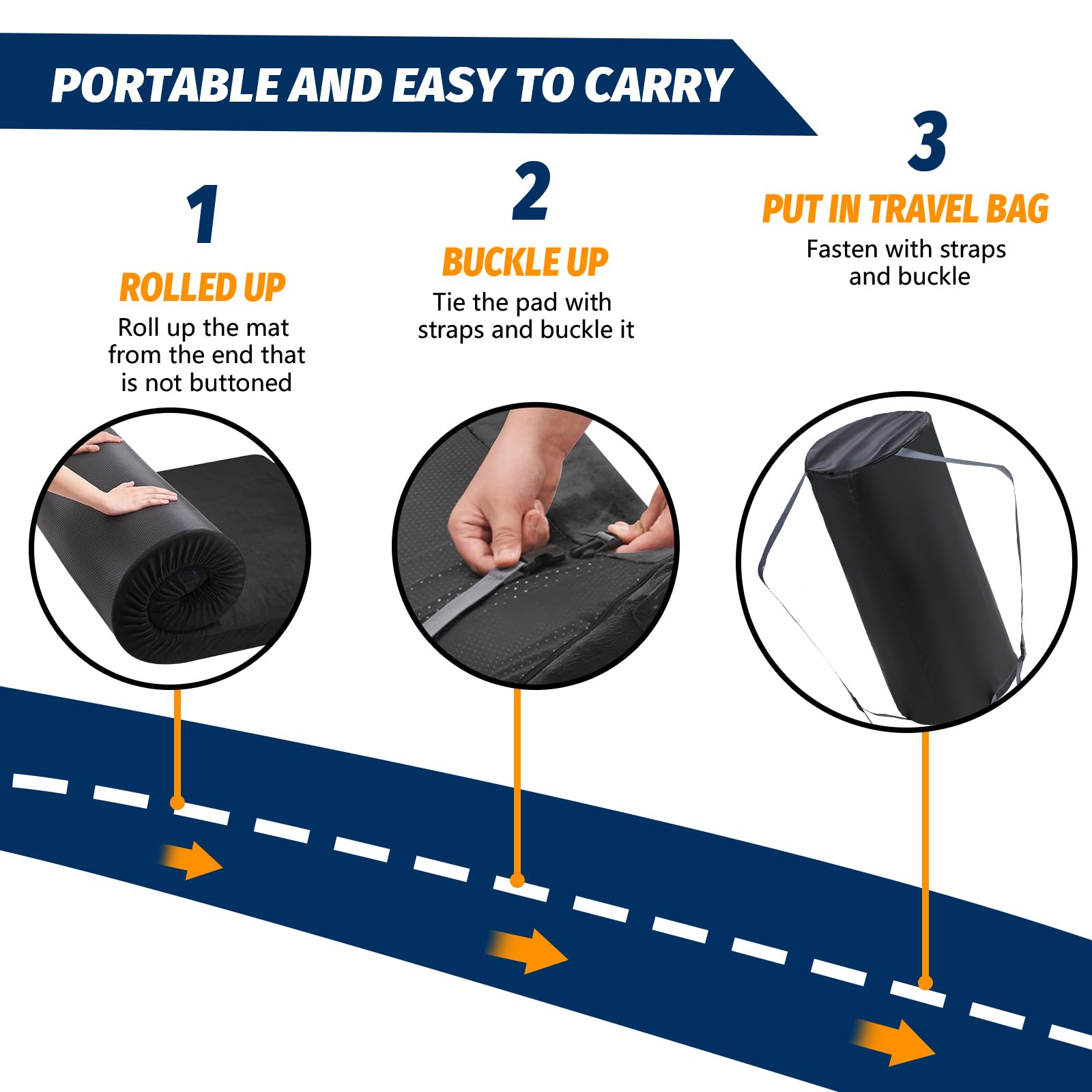 CYMULA rolled mattress in storage bag with straps for compact transport