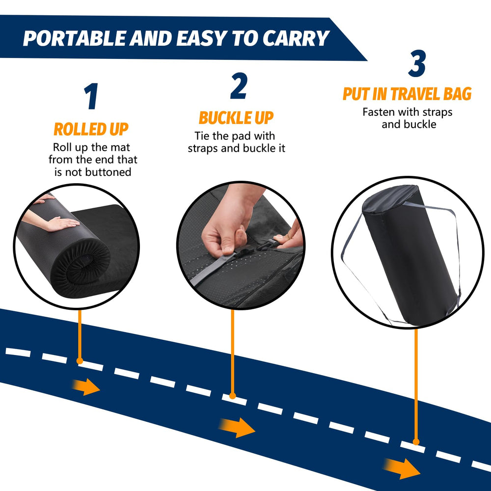 CYMULA rolled mattress in storage bag with straps for compact transport