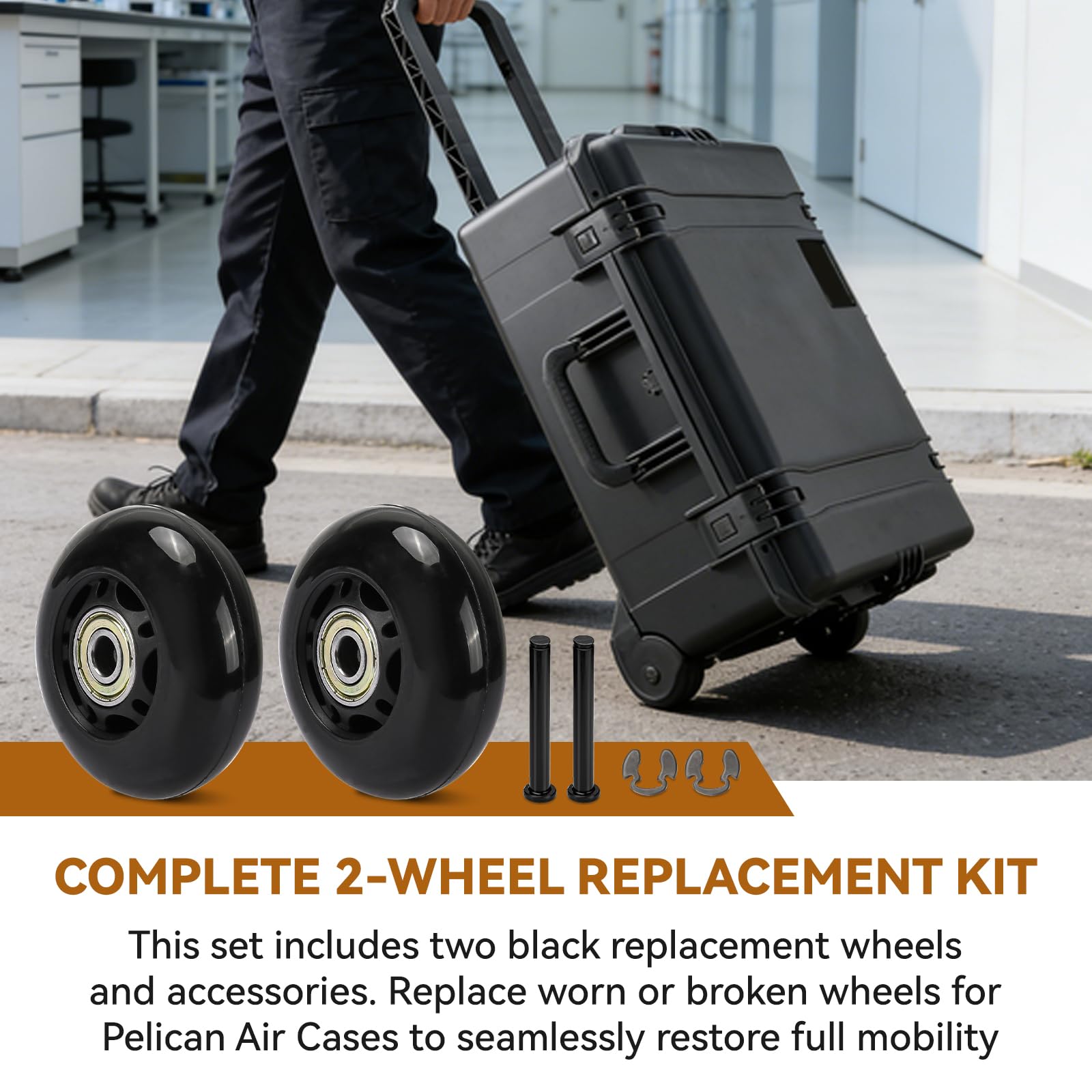 Czarixa two-wheel kit packaging ready to replace worn Pelican wheels