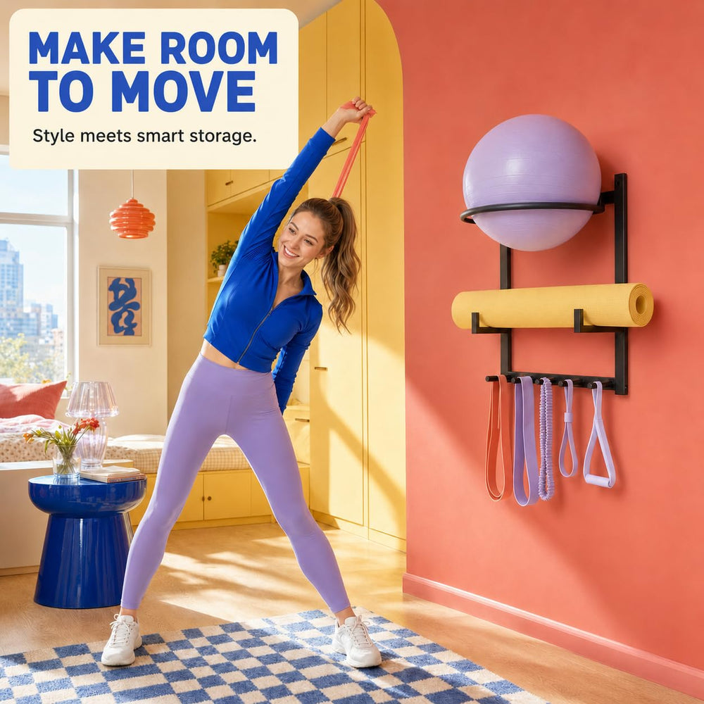 CZMZTORA mounted in home gym on wall, keeps workout area tidy