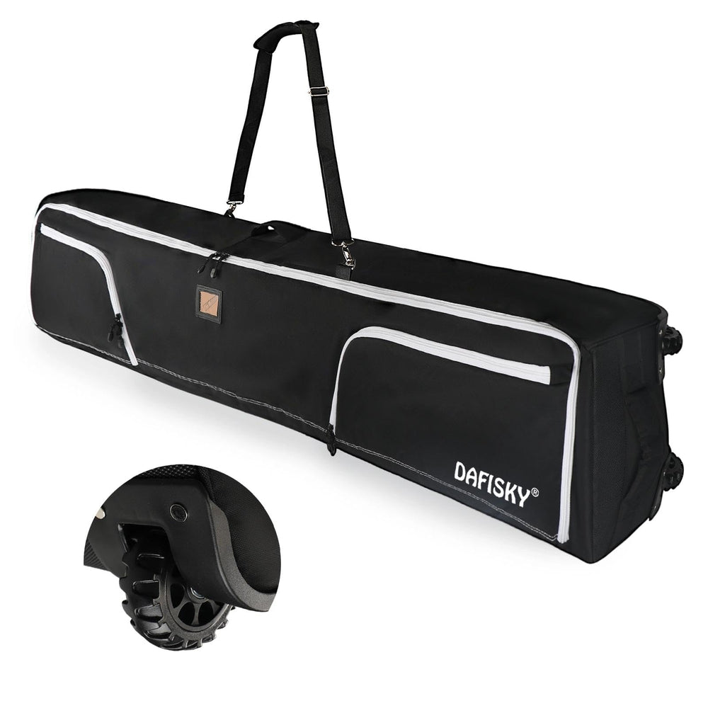 DAFISKY front view of packed ski bag showing sturdy shell and zipper for secure travel