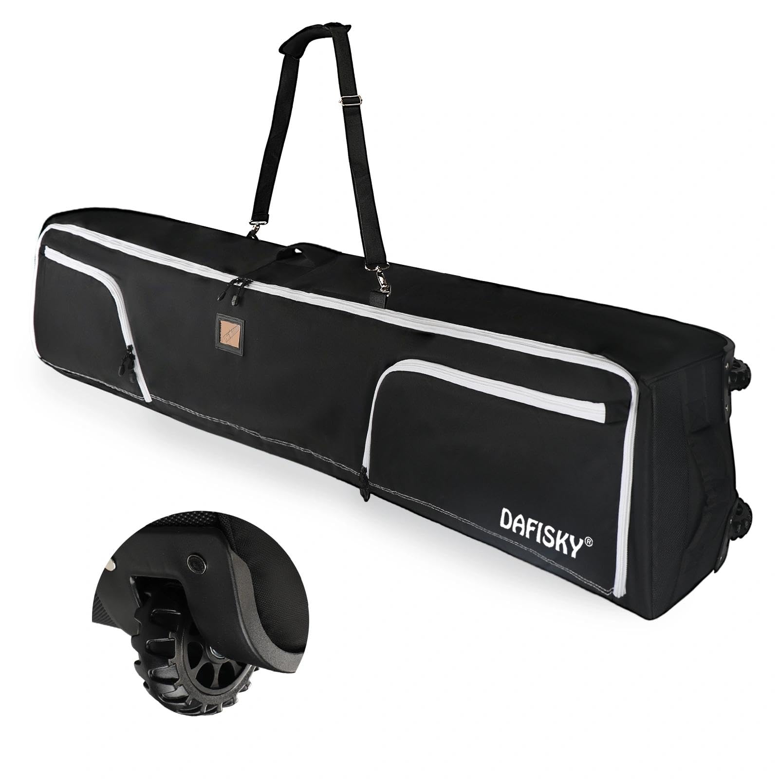 DAFISKY front view wheeled ski bag showing durable shell and zipper for airport protection