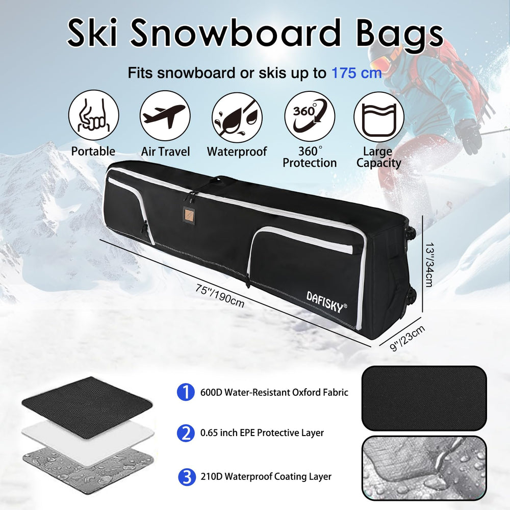 DAFISKY bag being rolled at a ski resort entrance for convenient transport