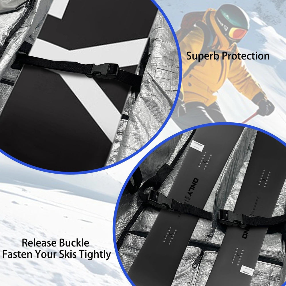 DAFISKY open bag loaded with skis, boots and helmet for organized travel storage