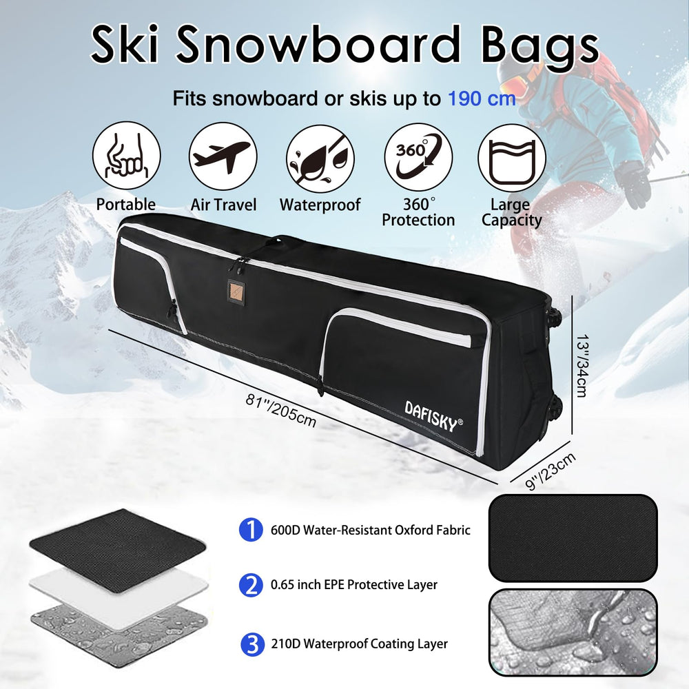 DAFISKY bag beside pair of skis for scale showing fit for up to 175cm equipment