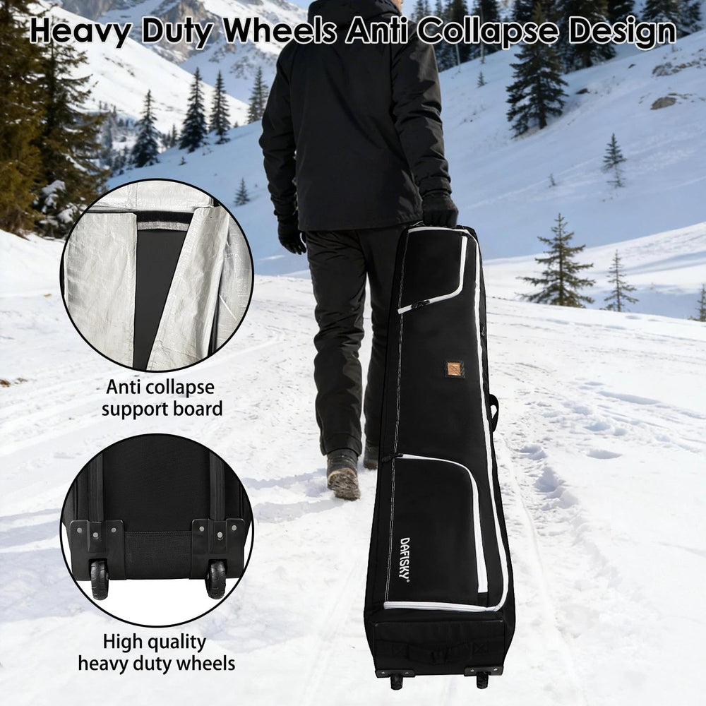 DAFISKY bag next to a person showing scale and fit for skis up to 175 cm