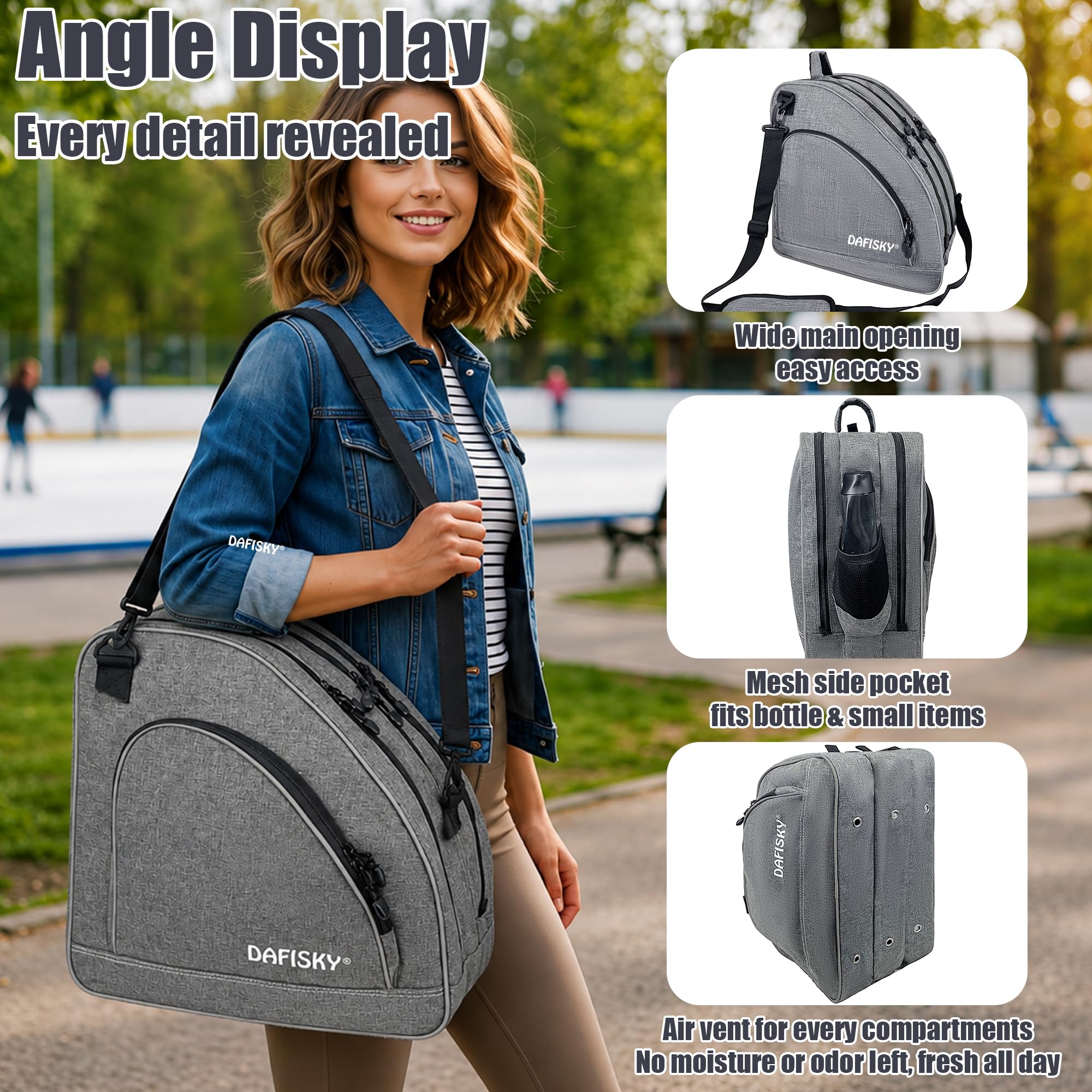 DAFISKY skate bag adjustable strap being worn for comfortable transport
