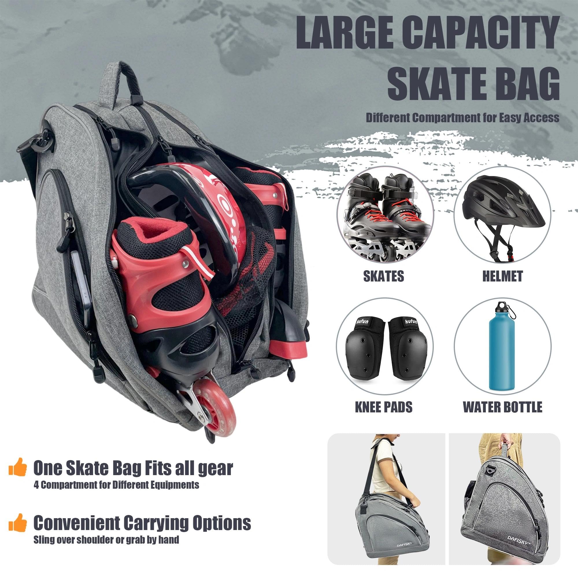 DAFISKY skate bag middle compartment holding helmet and pads to prevent odor
