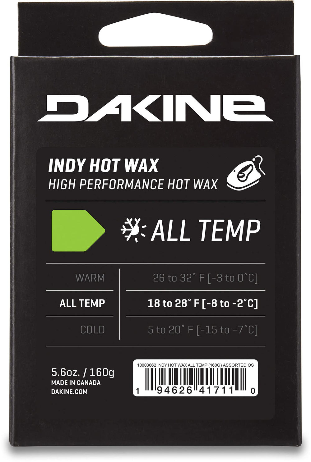 Dakine Indy Hot Wax front packaging showing wax block for improved glide