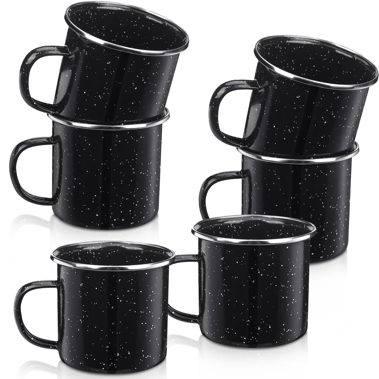 Dandat speckled mug front view showing durable enamel finish and classic black look