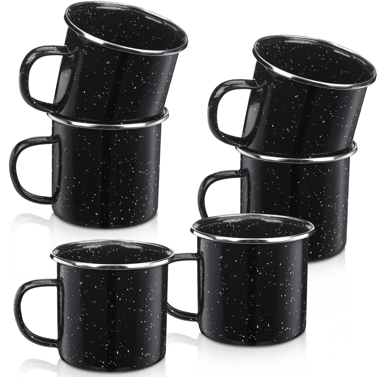 Dandat speckled mug front view showing durable enamel finish and classic black look