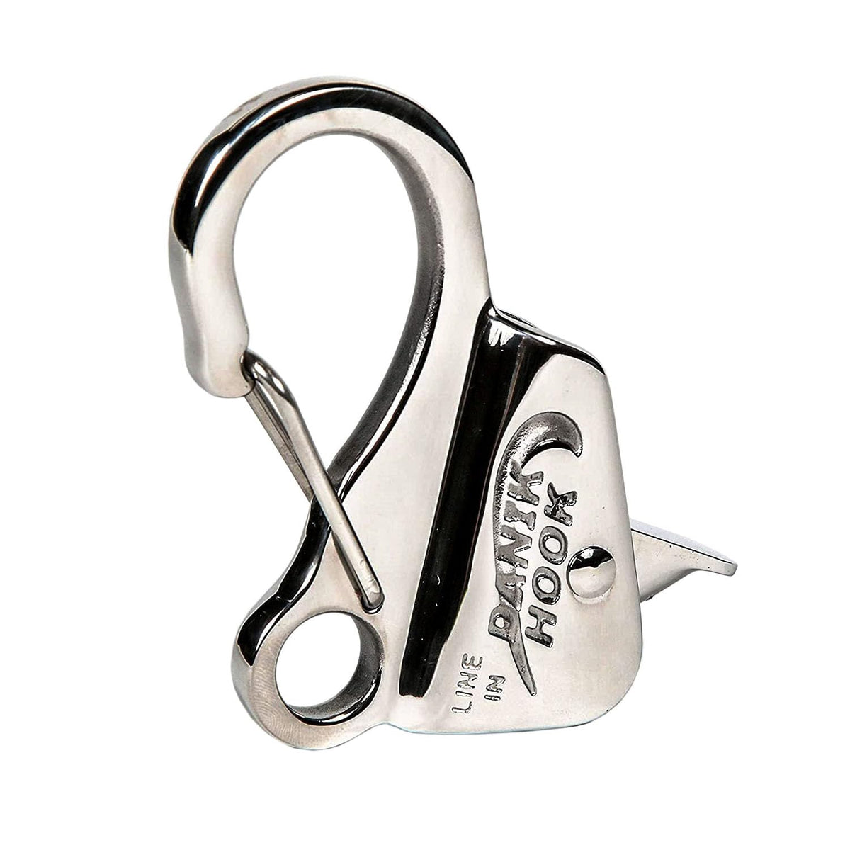 Danik Hook front view showing stainless steel body and quick-release lever, durable performance