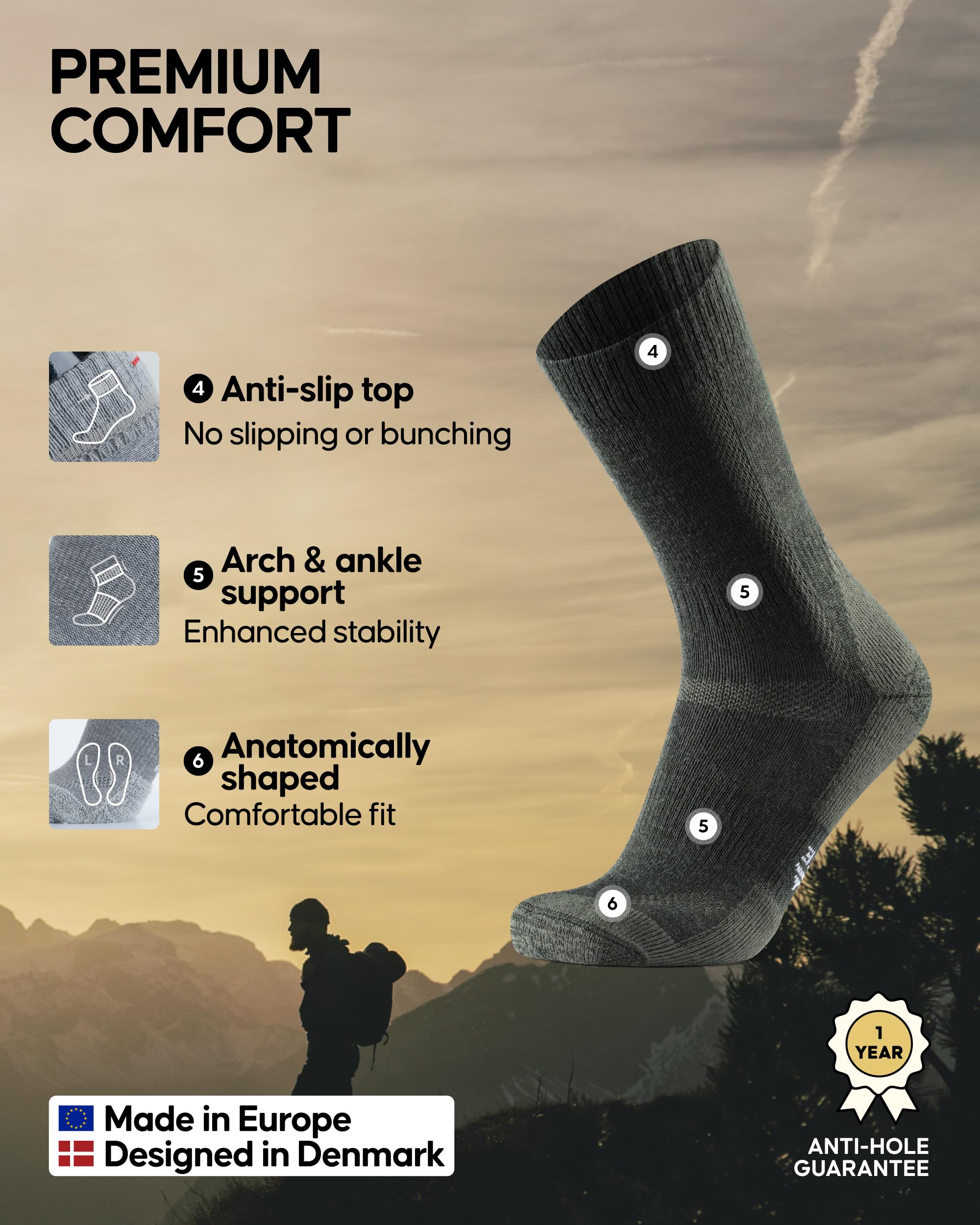 DANISH ENDURANCE cushioned sole detail showing anti-blister padding benefit