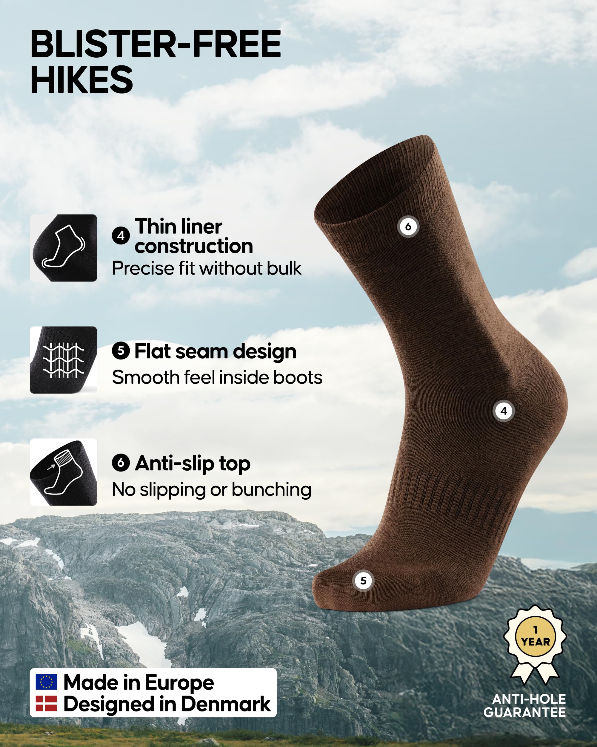 DANISH ENDURANCE flat toe seam detail reducing friction and preventing hot spots