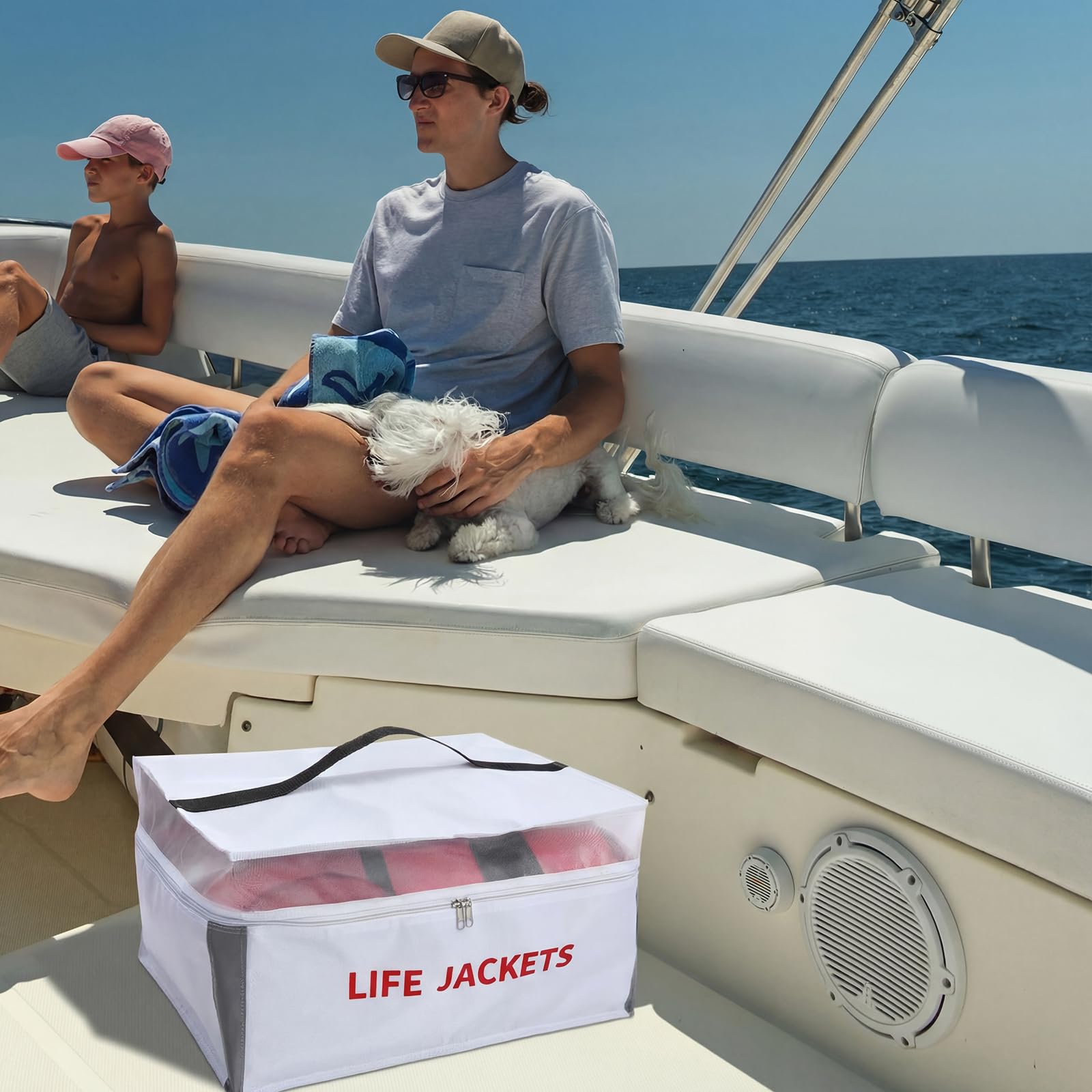 Dansydaisy bag filled with six life jackets showing capacity and space-saving benefit