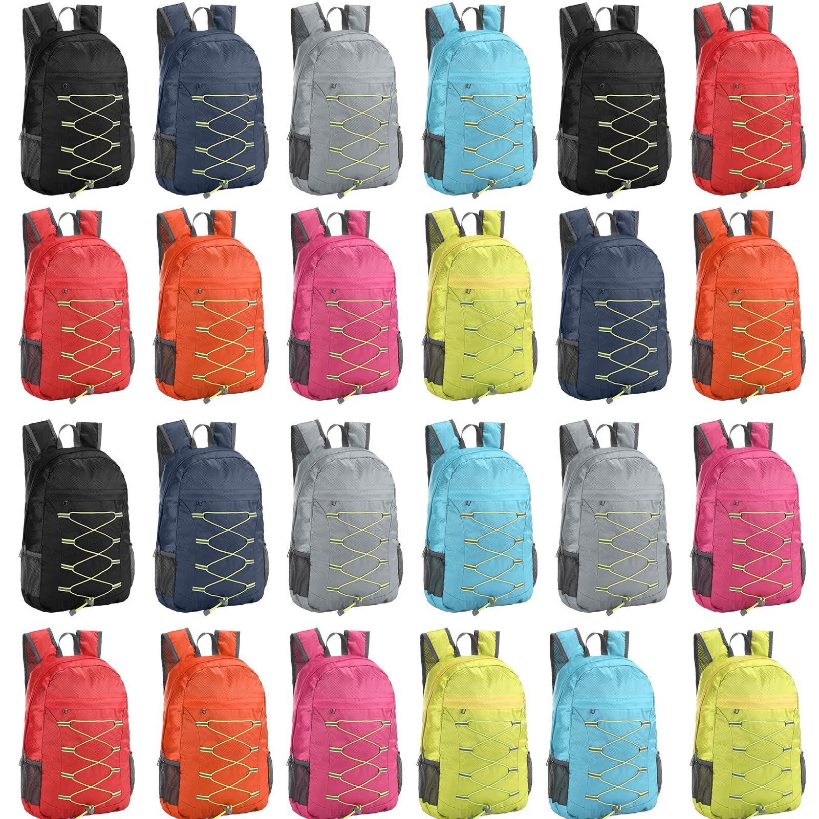 Dansydaisy front view of multicolor backpack set showing organized options and easy distribution